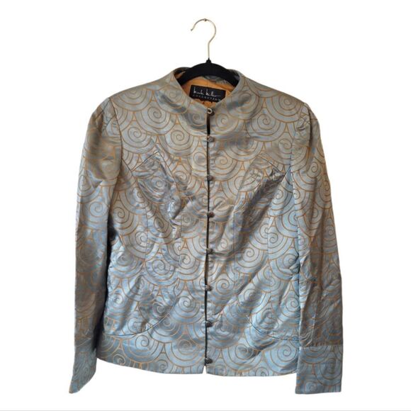 Nicole Miller Collection Blue Satin Swirl Jacket - Picture 1 of 5